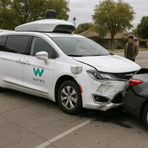 A waymo self-driving vehicle causes a rear-end collision