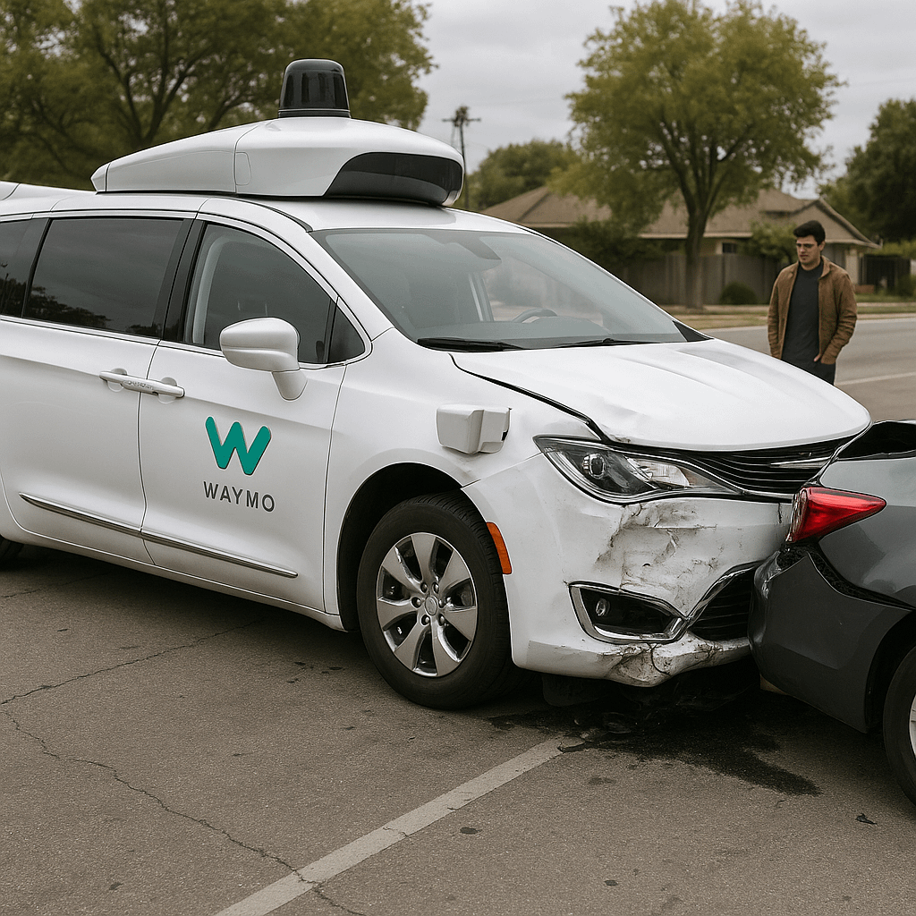 A waymo self-driving vehicle causes a rear-end collision